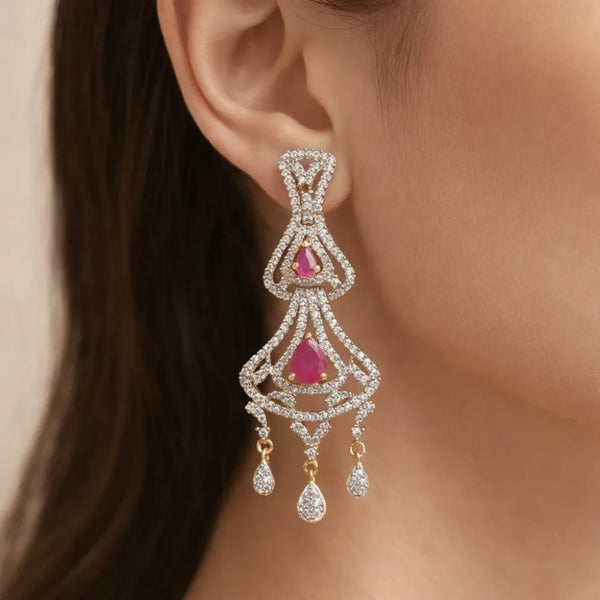 Ruby Drop Chandelier Anti-Tarnish Earrings
