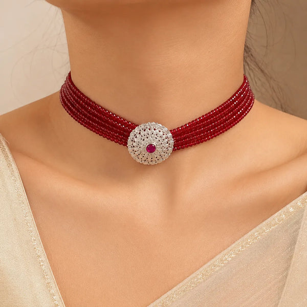 Ruby Red 925 Silver Choker