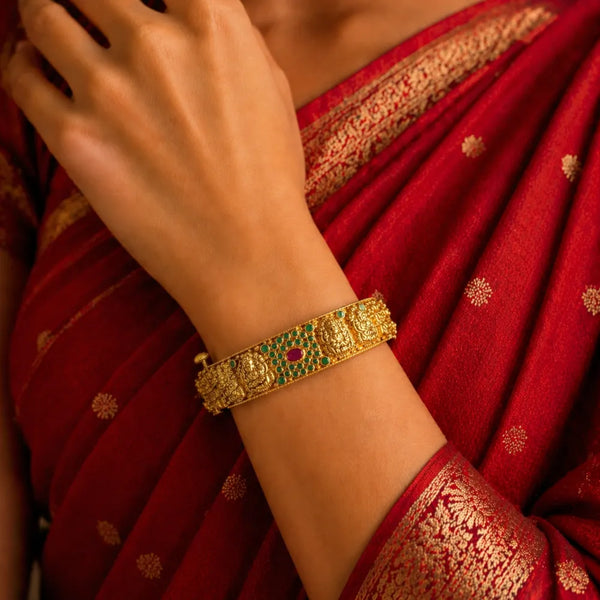 Temple Design Gold Polish Kada Bangle