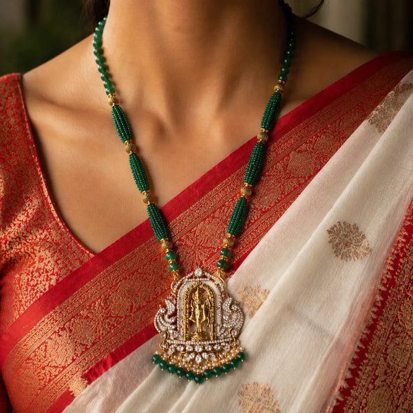 Temple Green Beaded Gold Polish Necklace