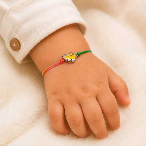 Yellow Elephant Silver Rakhi with Multicolour Thread | Raksha Bandhan Rakhi | Frolic Jewels