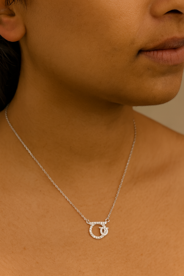 Elegant Double-Ring Silver Pendant Necklace in 925 Sterling Silver | Frolic Jewels