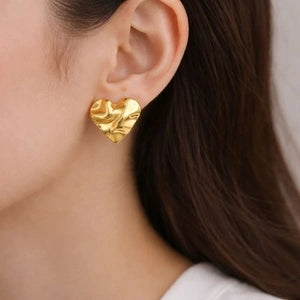Anti-Tarnish Golden Heart Stud Earrings