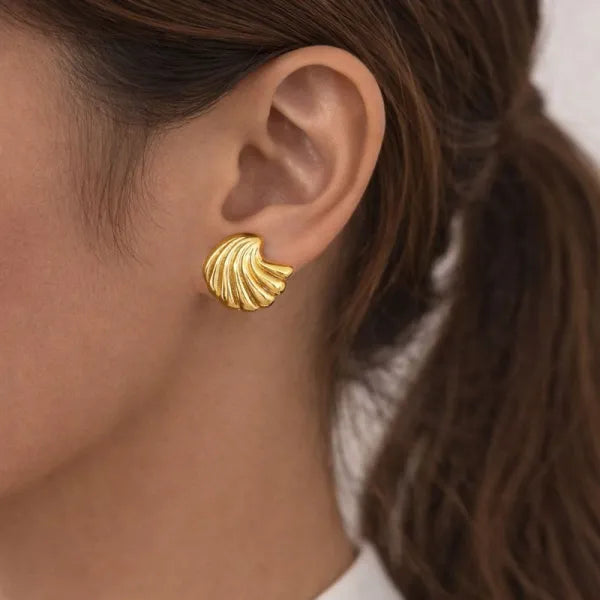 Anti-Tarnish Golden Shell Stud Earrings