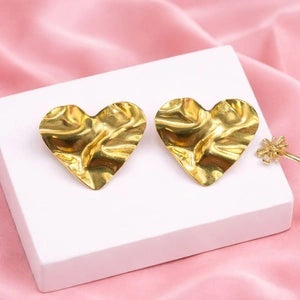 Anti-Tarnish Golden Heart Stud Earrings