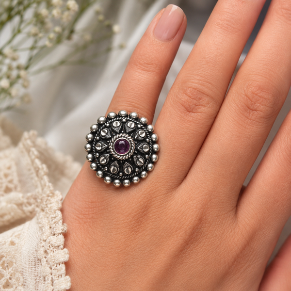 Oxidised Silver Ruby Statement Ring