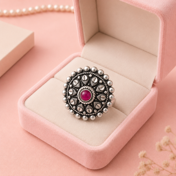 Oxidised Silver Ruby Statement Ring