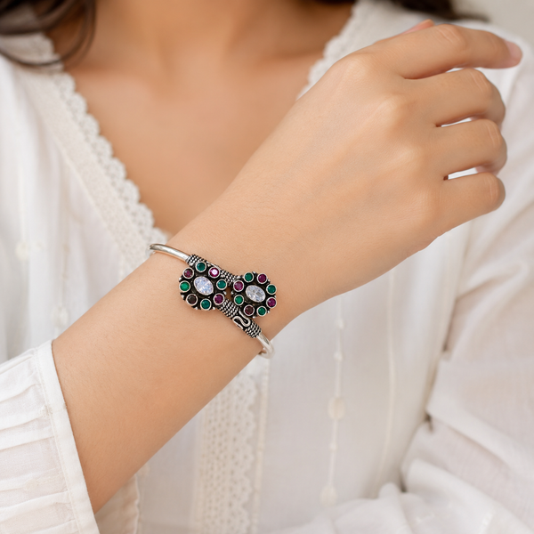 Silver Floral Stone Bangles for Women | Frolic Jewels