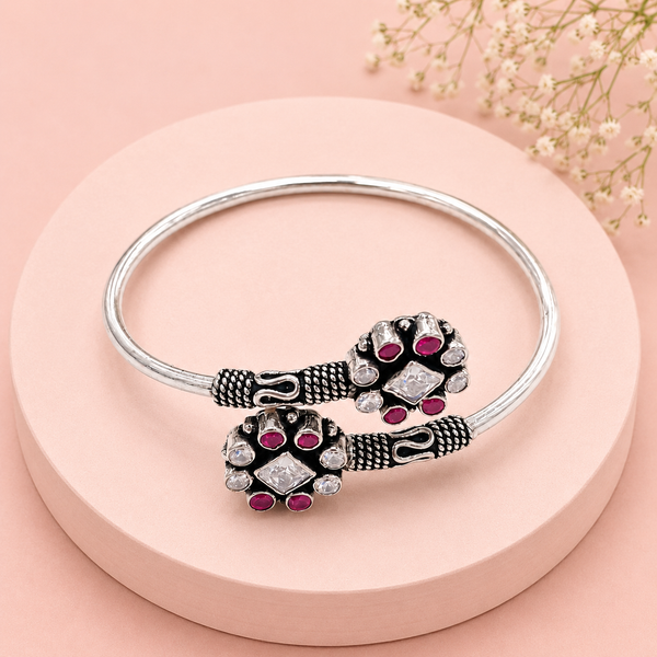 Silver Ruby Crystal Openable Bangle | Frolic Jewels