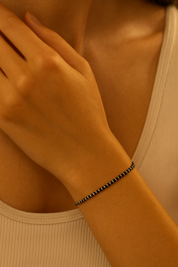 925 Sterling Silver Black Spinel Beaded Bracelet