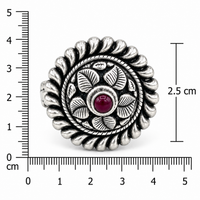 Oxidised Silver Ruby Leaf Ring for Women Frolic Jewels