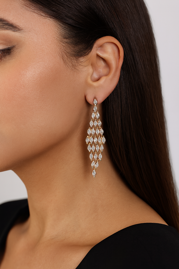 Rose Gold Crystal Leaf Drop Earrings in 925 Sterling Silver