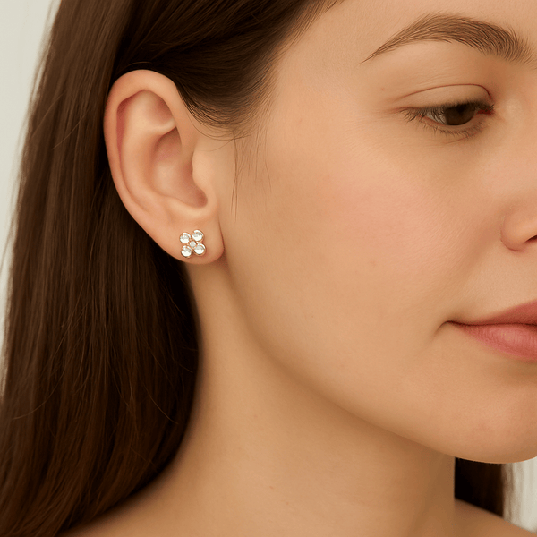 Silver Gold-Plated Four-Petal Stud Earrings