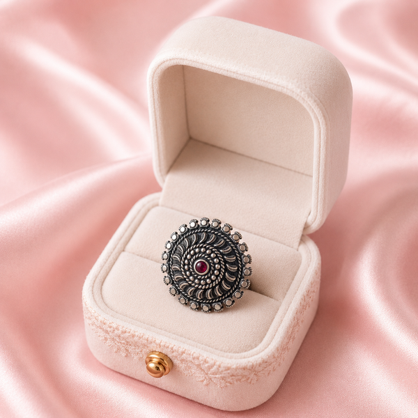 Oxidised Silver Spiral Statement Ring | Frolic Jewels