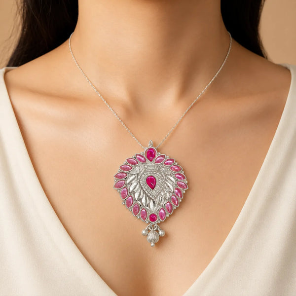Royal Pink Stone Silver Pendant