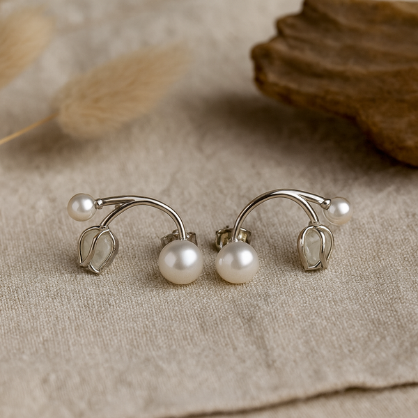 Pearl Curve Silver Earrings
