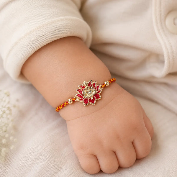 Goddess Lakshmi Lotus Silver Rakhi for Kids | Frolic Jewels