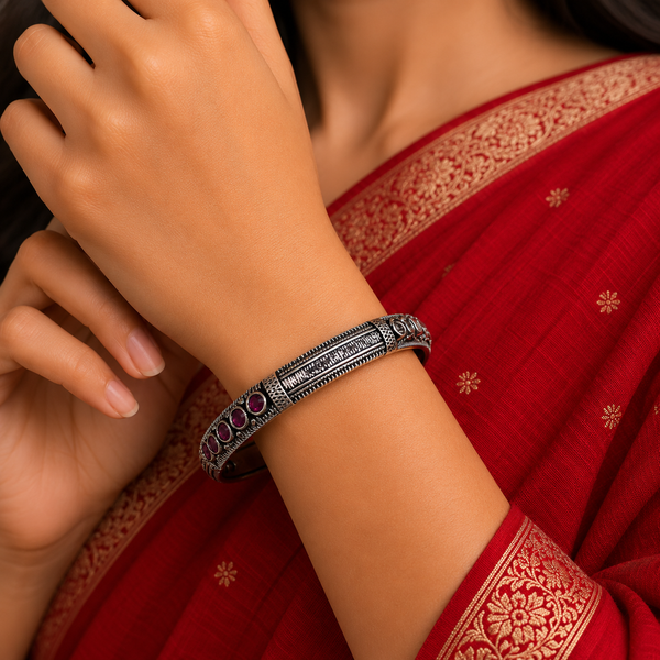 Oxidised Silver Ruby Stone Bangles