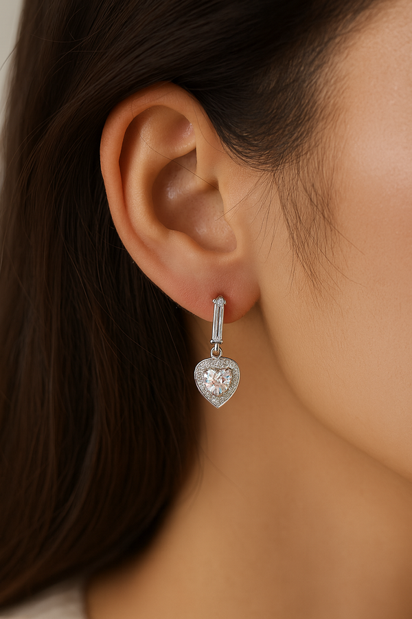 Heart Drop zircon Silver Earrings