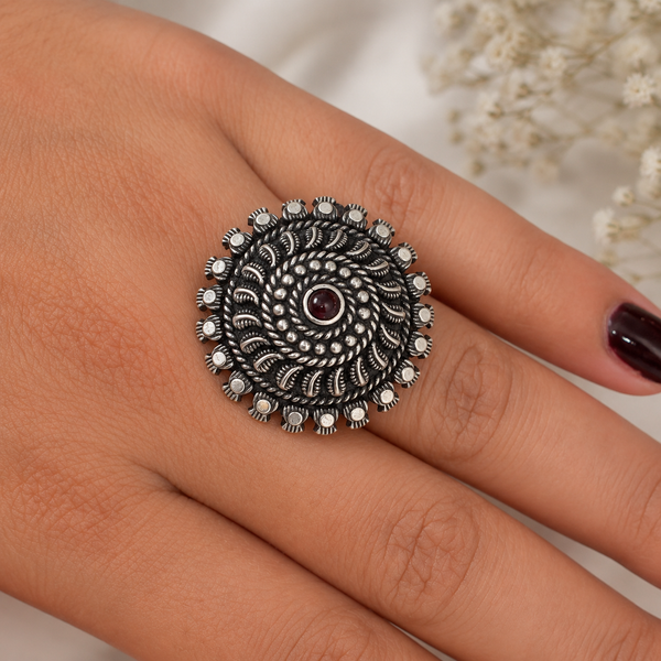 Oxidised Silver Spiral Statement Ring | Frolic Jewels