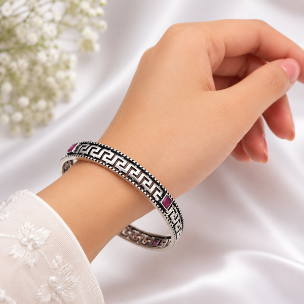 Oxidised Silver Ruby Stone Bangles | Frolic Jewels