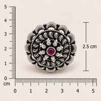 xidised Silver Floral Ruby Ring for Women Frolic Jewels