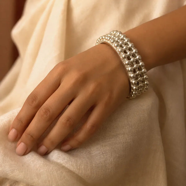925 Silver Beaded Kada Bangle