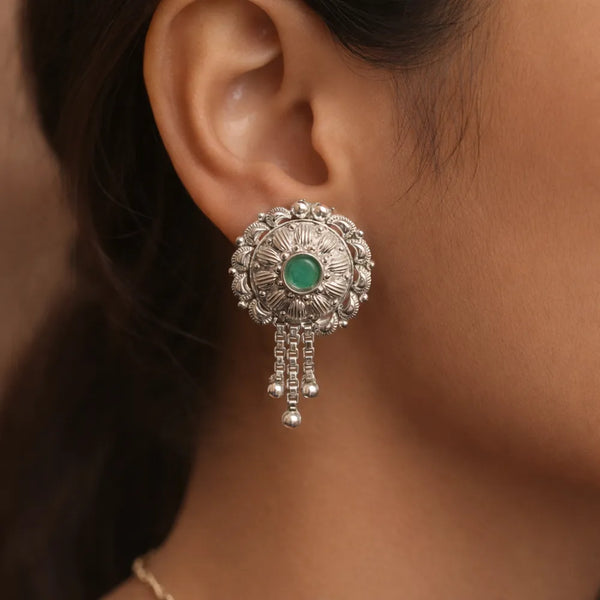 925 Silver Green Stone Earrings