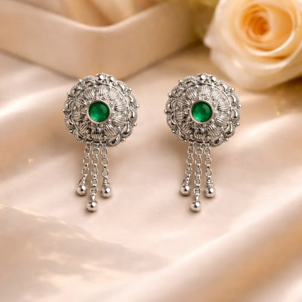 925 Silver Green Stone Earrings