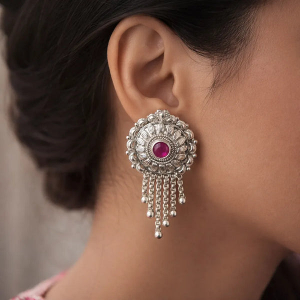 925 Silver Pink Stone Dangle Earrings
