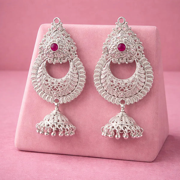 925 Silver Pink Stone Jhumka Earrings