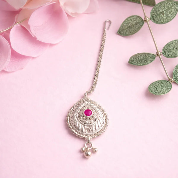 925 Silver Pink Stone Maangtika