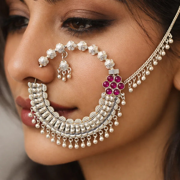 925 Silver Pink Stone Nath