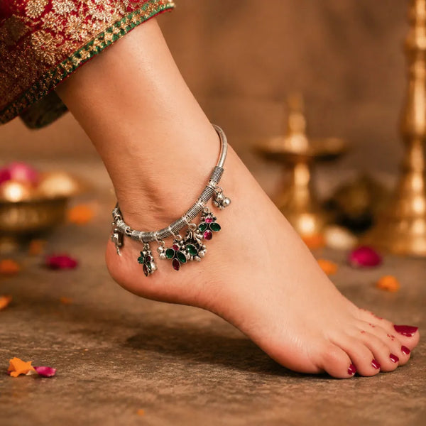 925 Silver Stone Charm Kada Payal