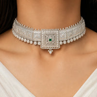 925 Silver Traditional Green Stone Guluband for Women by Frolic Jewels