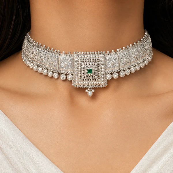925 Silver Traditional Green Stone Guluband