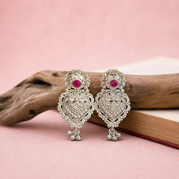 925 Silver Traditional Pink Accent Earrings