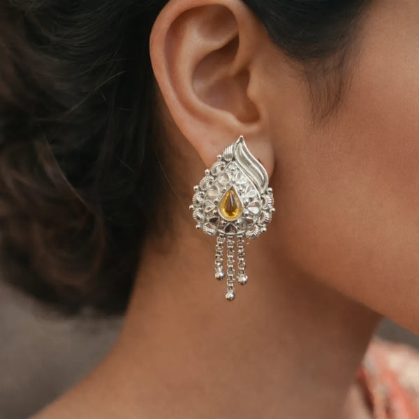 925 Silver Yellow Stone Dangle Earrings