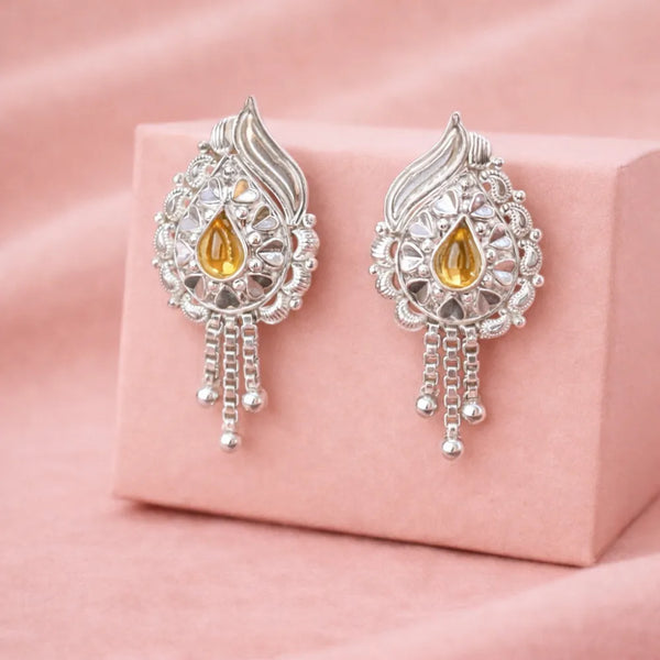 925 Silver Yellow Stone Dangle Earrings
