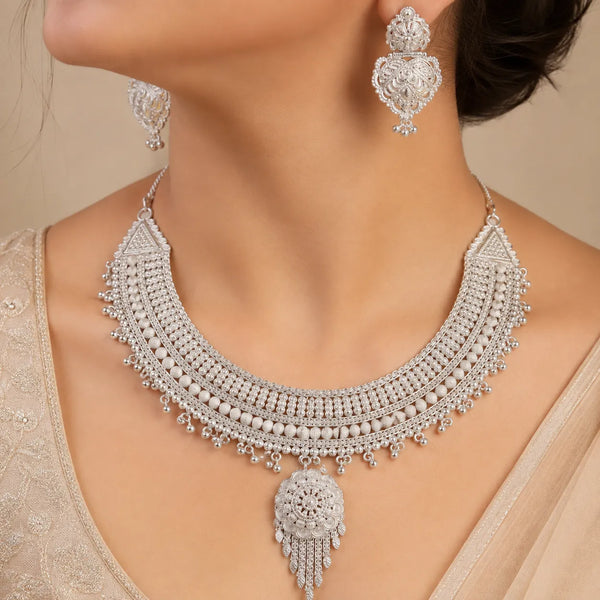 925 Sterling Silver Traditional Choker Necklace Set with Matching Earrings