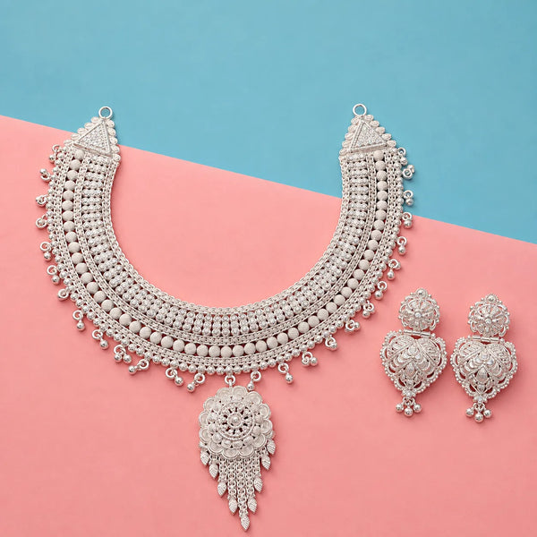 925 Sterling Silver Traditional Choker Necklace Set with Matching Earrings