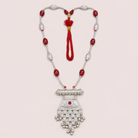 925 Sterling Silver Traditional Jantar Necklace with Red Beads for Women by Frolic Jewels