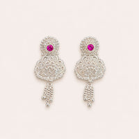 925 Sterling Silver Traditional Pink Stone Filigree Dangler Earrings for Women by Frolic Jewels