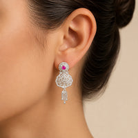 925 Sterling Silver Traditional Pink Stone Filigree Dangler Earrings for Women by Frolic Jewels