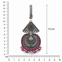 925 Silver Antique Triangle Floral Key Ring with Pink & Green Stone Work