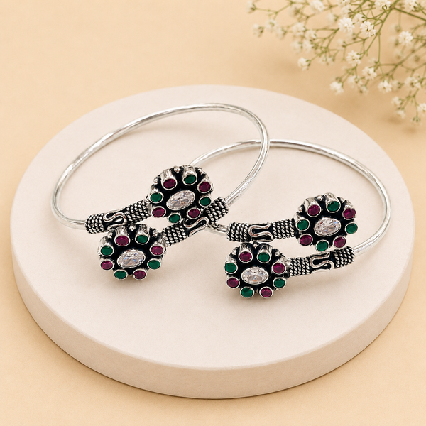 Silver Floral Stone Bangles for Women | Frolic Jewels