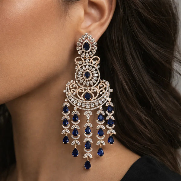 Anti-Tarnish Blue Crystal Chandbali