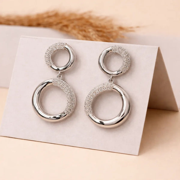 Anti-Tarnish Double Hoop Drop Earrings
