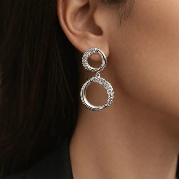 Anti-Tarnish Double Hoop Drop Earrings