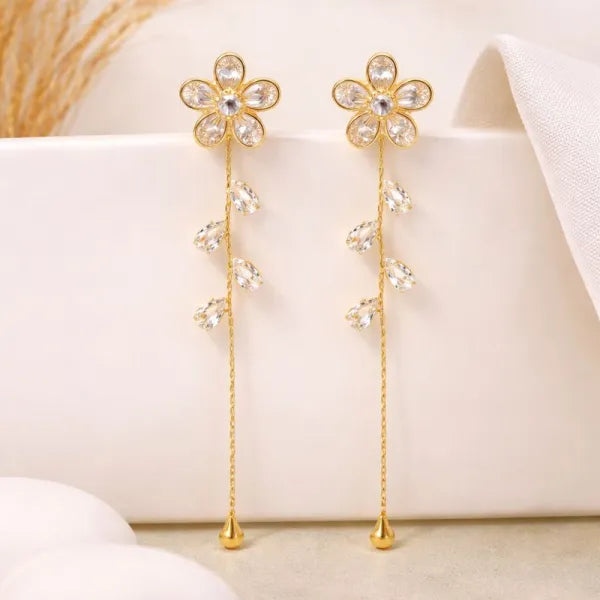 Anti-Tarnish Floral Drop Chain Earrings